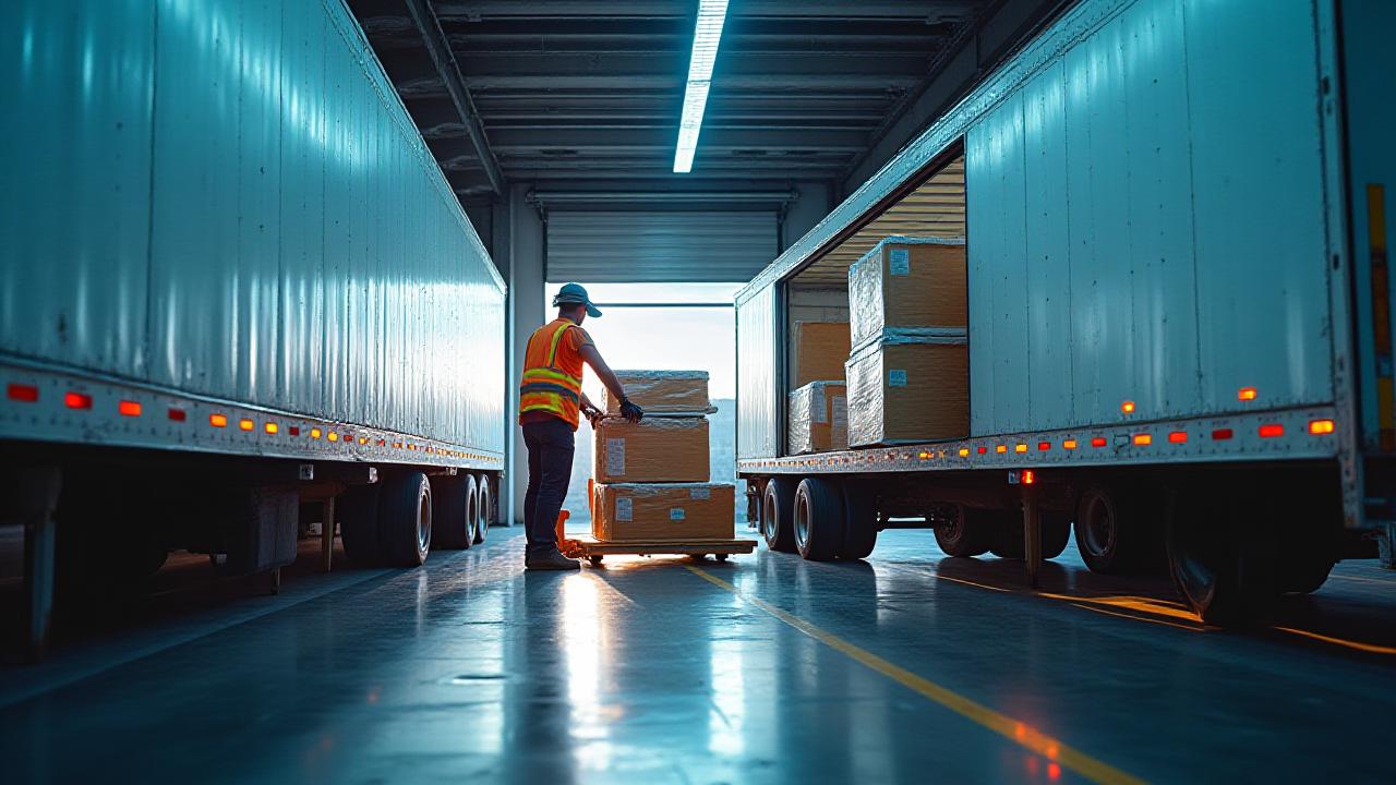 Simmons logistics professional efficiently loading consolidated palletized freight into a clean modern trailer