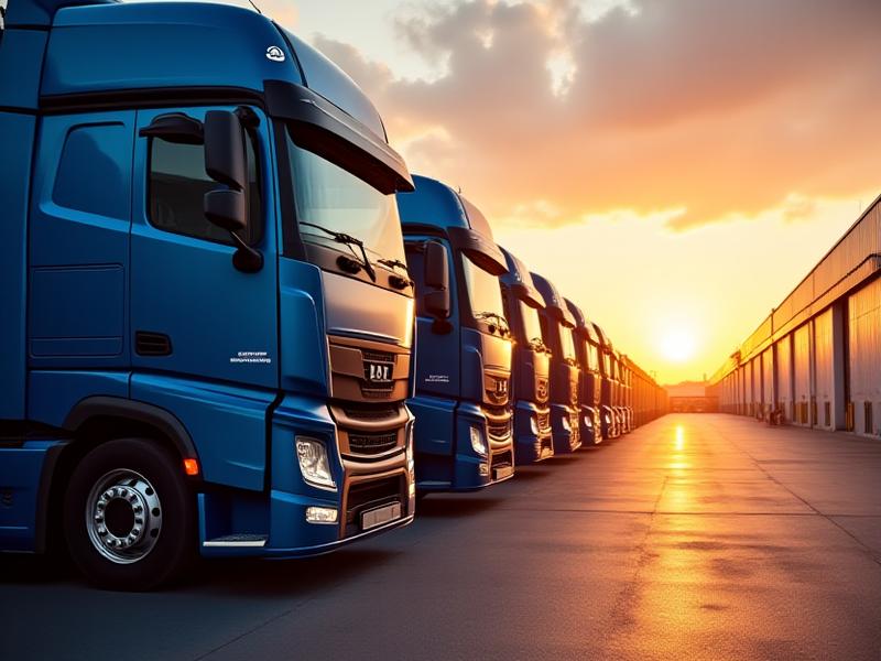 Simmons Trucking modern fleet vehicles lined up at a logistics center